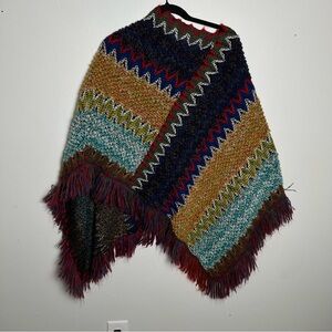 Multicolor Chevron Knit Poncho